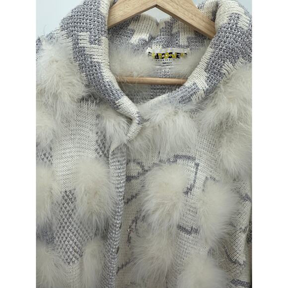 RANCOGJERRS Grey White Knit Long Sleeve Fuzzy Cardigan Jacket‎ Women's Large - Picture 6 of 14